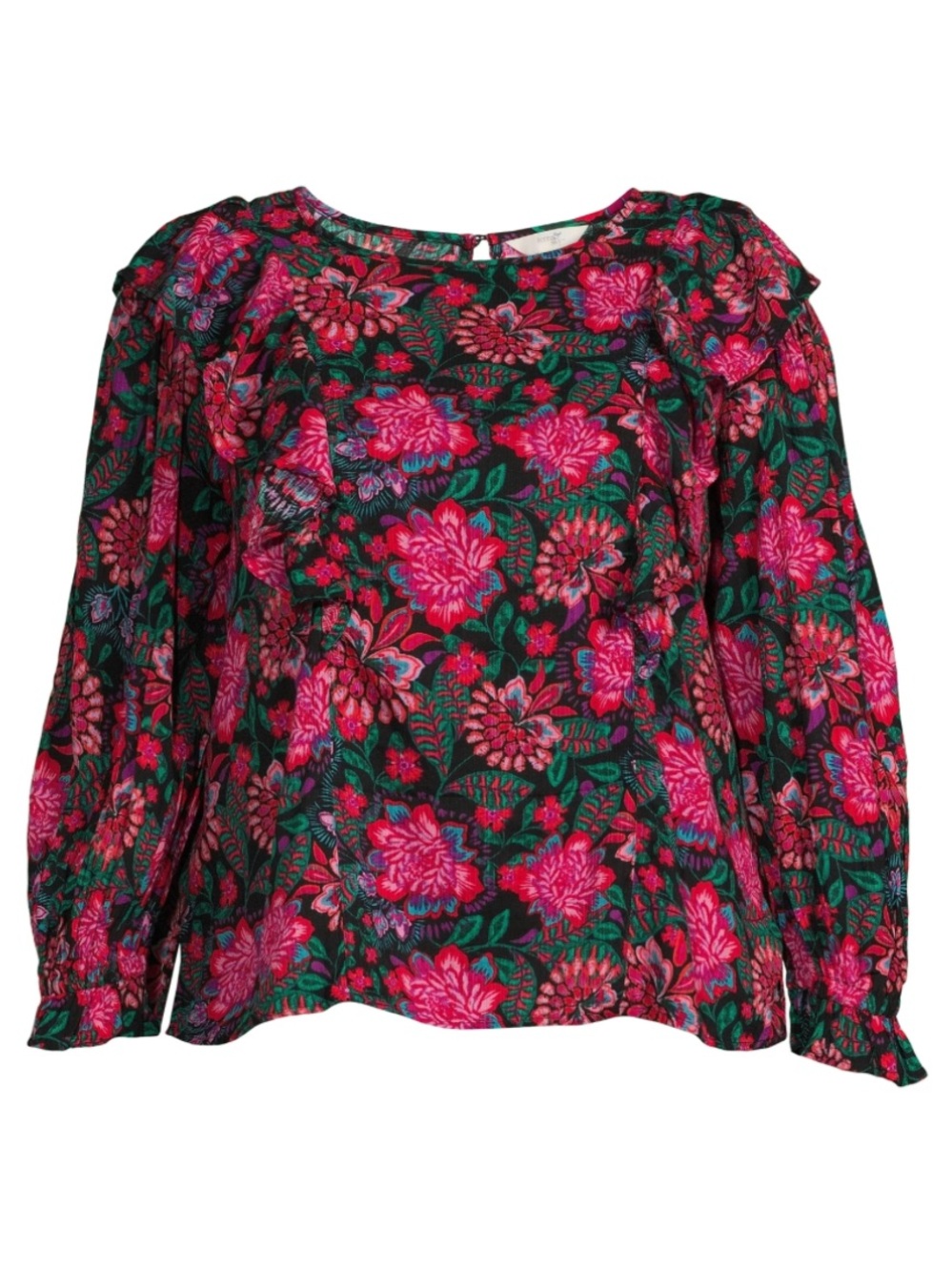 Terra & Sky Pink and Green Floral Long-Sleeve Blouse